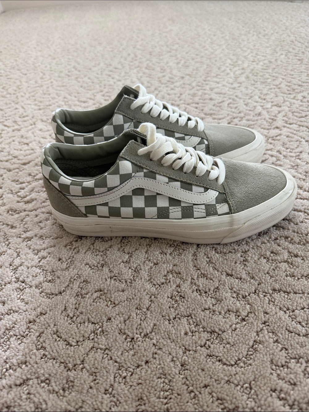 Vans Old Skool Checkerboard Sneakers - Green & White